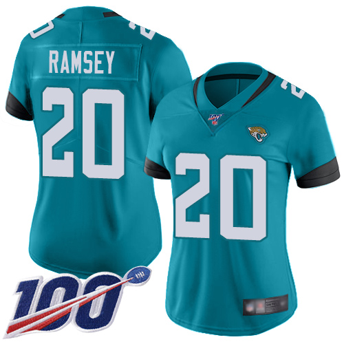 Nike Jacksonville Jaguars #20 Jalen Ramsey Teal Green Alternate Women Stitched NFL 100th Season Vapor Limited Jersey->women nfl jersey->Women Jersey